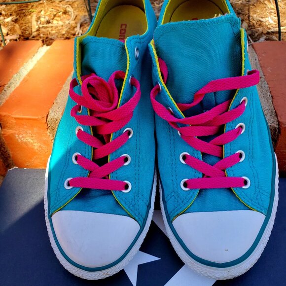 EUC CTAS Converse Double Tongue Mediterranean Blue/Pink 645147F (Jr. 6) KICKS - Picture 8 of 8